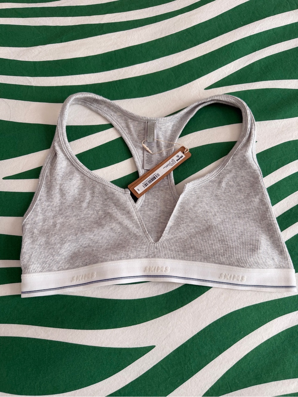 SKIMS Light Grey Ribbed V-Neck Racerback Bralette